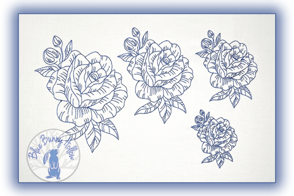 Flower Blue: A Seasonal Line Art Embroidery Gem