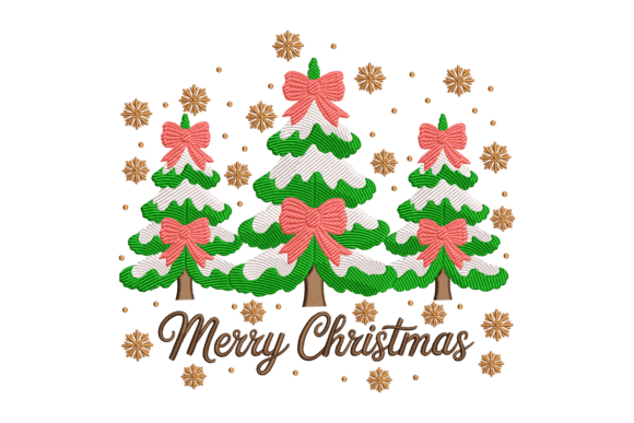 Merry Christmas Trees Embroidery Design