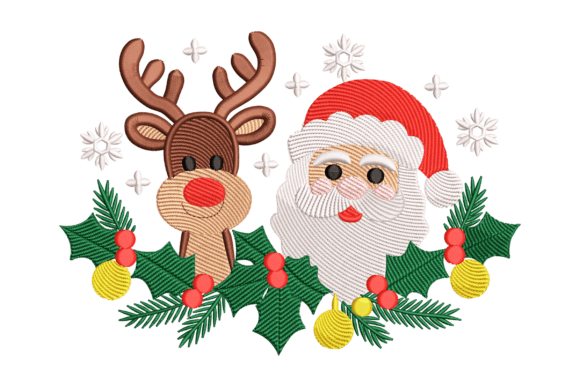 Santa and Reindeer Embroidery Design